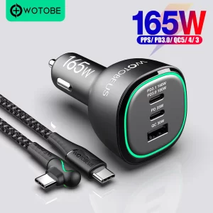 165W USB C Car Charger Adapter Super Fast Charging WOTOBEUS PD3.1 140W, PD3.0 100W PPS45W QC5 PD35W 30W for MacBook Pro 16