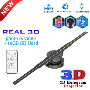 3D HD Holographic Projector Wifi 352LED Sign Holographic Player Fan Support Lmage Video Store Bar Party Advertising Display