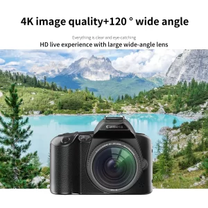 4K Digital Camera WiFi Digital Video Camera 64MP Dual Lens 3 Inch IPS Screen 16X Anti-Shake Zoom Night Vision with Fill Light