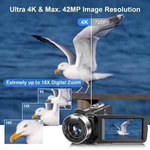 4K Full HD Video Camera 42MP WiFi Livestream Webcam Camcorder 270° Rotation 2.7