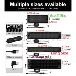 5V USB LED Matrix Pixel Panel Multilingual APP DIY Graffiti Scrolling Text Animation Display Car Remote Truck Devil’s Eye Lights
