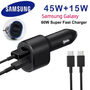 60w Usb Car Charger Samsung Super Fast Charging 45w 15w 2 Port Usb C PD Auto Chargeur Galaxy S24 Ultra S23 S22 Note 20 A53 M54