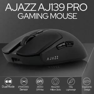 AJAZZ AJ139PRO 2.4G/Wired Dual-Mode Gaming Mouse 26000 DPI PAW3395 Sensor Ergonomic Design Lightweight 59g Mouse For PC/Laptop