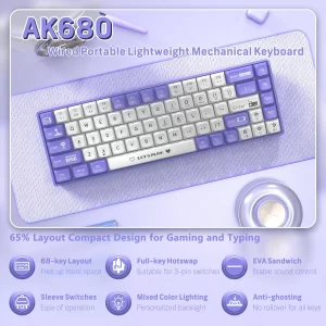 AJAZZ AK680 Wired Mechanical Keyboard 60% Compact Layout 68 Full-key Hot-Swappable RGB Backlight Gaming Keyboard For PC/Laptop