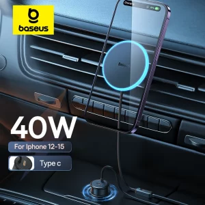 Baseus Car Magnetic Phone Holder Wireless Charging Stand Cigarette Lighter 25W USB C Charger 2 in 1 PD18W for iPhone 12 13 14 15