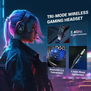 EKSA E5 BT 2.4GHz Wireless Headphones with Mic, Bluetooth 5.3, 20ms Low latency, Wired Gaming Headset for PC/PS4/PS5/Xbox/Switch