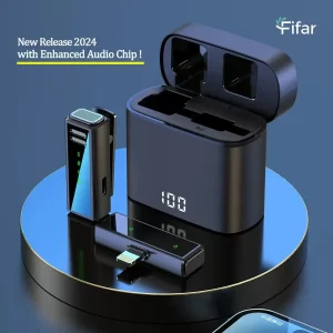 FIFAR Wireless Lavalier Lapel Microphone Portable Noise Reduction Audio Recording For iPhone Android With Charging Box