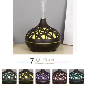 Humidifier Aromatherapy Essential Oil Diffuser Hollow Wood Grain Remote Control Ultrasonic Air Humidifier Cool with 7 Color LED