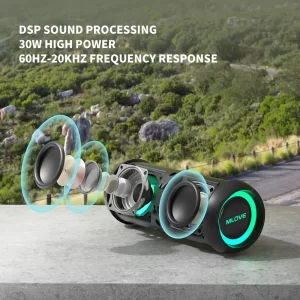 MLOVE E6-L Outdoor Bluetooth Speaker with One-touch BassUp, IPX7 Waterproof,Micro SD Card,AUX-in Plug,37H Playtime,RGB Light