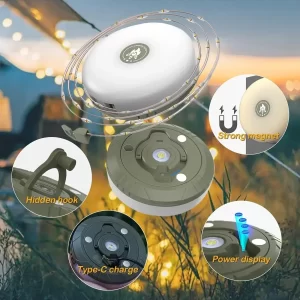 Multifunctional 4 in 1 Design Camping Light String USB Rechargeable Outdoor Tent Decor Light XTE LED Flashlight with Magnet Hook