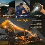 Multifunctional 4 in 1 Design Camping Light String USB Rechargeable Outdoor Tent Decor Light XTE LED Flashlight with Magnet Hook