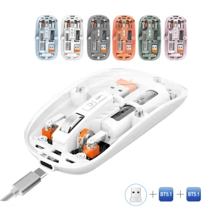 New arrival HXSJ M233 3-mode wireless fully transparent Mouse mute key ergonomic lightweight 500 mAh rechargeable laptop mouse