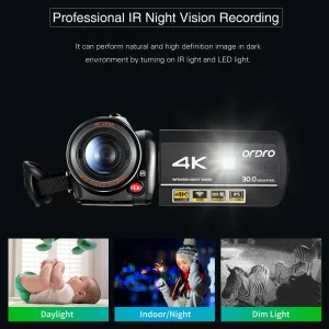 Ordro AC3 Video Camera 4k Camcorder Professional, 30X Digital Zoom Infrared Night Vision Youtube Vlogging Recorder for Blogger