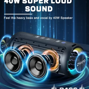 Ortizan Bluetooth Speakers 40W Enhanced Bass Portable Outdoor Wireless Speaker 30Hrs IP7 Waterproof Shower Speaker Bluetooth 5.3
