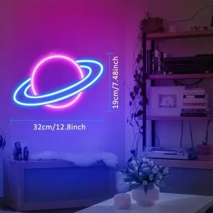 Planet Neon Sign, 10 Levels Brightness LED Neon Lights Signs For Wall Decor, USB Powered Neon Lights For Bedroom