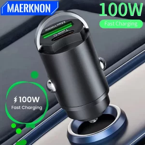 Total 100W Car Charger Cigarette Lighter Car Charger PD Fast Charging Mobile Phone Invisible Quick Charge 3.0 USB Type C Charger