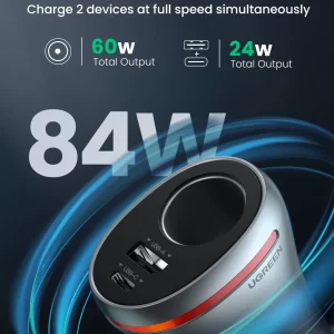 UGREEN 84W USB Car Charger Quick Charge QC PD 4.0 3.0 Fast Charger Adapter In Car Cigarette Lighter Socket For iPhone 14 Xiaomi