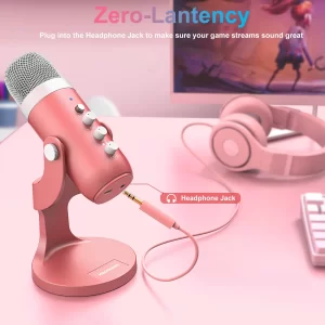 USB Condenser Microphone Pink Studio Recording Mic for PC Mac Computer Phone Gaming Streaming Podcasting Vocals Laptop Desktop