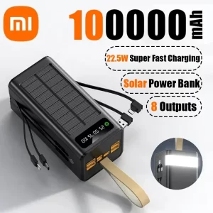 Xiaomi 100000mAh Solar Power Bank High-capacity Built-in Cables External Battery LED Light Power Bank for  iPhone Samsung 2024