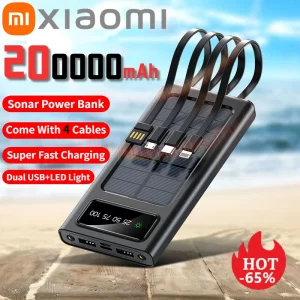 Xiaomi 200000mAh Solar Power Bank Large Capacity Mobile Power Fast Charging Battery With Dual USB 4 Cables For iPhone Samsung
