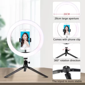 26cm 10 inch Led Ring Selfie Light Dimmable Photography Lighting Kit Usb Charge Lamp With Tripod For Live Video 120 Lamp Beads