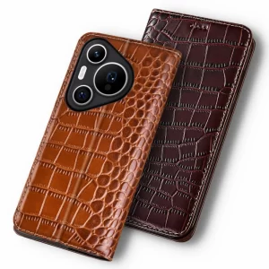 Cases For Huawei Pura 70 Pura70 Pro+ Ultra 5G Luxury Crocodile Flip Case Cowhide Genuine Leather Magnetic Wallet Covers
