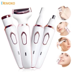 4 in 1 Electric Razor Shaver Lady Shaver Painless Body Hair Trimmer for Armpit Bikini Arm Leg Face Mustache Portable for Women
