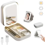 Portabl LED Three-Color Adjustable Makeup Mirror Cosmetic Bag Smart Lighted Mirror Travel Makeup Organizer Gift for Girl Women