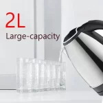 2L Stainless Steel Electric Kettle Silver Gray Base Separation Desion Rust-resistant Durable for Home Office During Travel