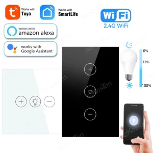 Tuya WiFi Dimmer Switch LED Light Smart Life App Wireless Remote Control Smart Light Wall Touch Switch for Alexa Google Home