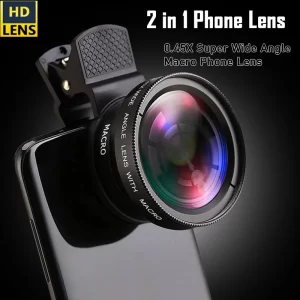 Mobile Phone Camera Lens 2 in 1 Clip-on Lens Kit 37mm 0.45X 49UV Super Wide Angle & Macro HD Lens for iPhone Android Smartphones