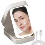 Travel Makeup Mirror with Light Smart Touch 3 Colors Dimmable Rechargeable Lighted Makeup Mirror With Travel Makeup Bag Gift