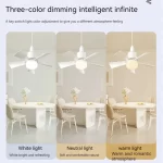 1Pc LED 30W Ceiling Fan Light E27 With Remote Control For Dimming Suitable For Living Room Study Household Use