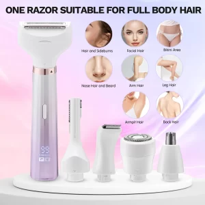 5 in 1 Electric Shaver Razor for Women Bikini Trimmer Ladies Painless Armpit Legs Face Hair Removal Wet & Dry