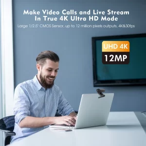 TOALLIN 4K mini Camera Webcam for PC, 12 Million Pixels, PDAF Autofocus Webcam, with Microphones, for Video Calling/Conferencing