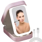 Portabl LED Three-Color Adjustable Makeup Mirror Cosmetic Bag Smart Lighted Mirror Travel Makeup Organizer Gift for Girl Women
