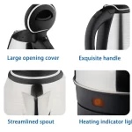 2L Stainless Steel Electric Kettle Silver Gray Base Separation Desion Rust-resistant Durable for Home Office During Travel