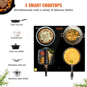 VEVOR Embedded Induction Cooktop 4 Burner 24 Inch Electric Built-in Induction Cooker with  Touch Control 220-240V No Plug