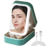 Travel Makeup Mirror with Light Smart Touch 3 Colors Dimmable Rechargeable Lighted Makeup Mirror With Travel Makeup Bag Gift