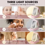 Travel Makeup Mirror with Light Smart Touch 3 Colors Dimmable Rechargeable Lighted Makeup Mirror With Travel Makeup Bag Gift