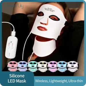 Wireless 7 Colors LED Face Beauty Machine Photon Facial Neck Skin Tighten Rejuvenation Silicone Mask