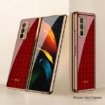 Fold Case For Samsung Galaxy Z Fold 2 Woven Pattern Solid Color Shockproof Cover