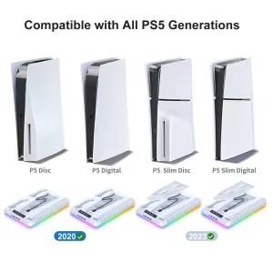 GAMINJA P58 RGB Cooling Stand For PS5 Slim Console Gamepad Charging Base Headset Hook Game CD Storage Rack For PS5 Disc&Digital