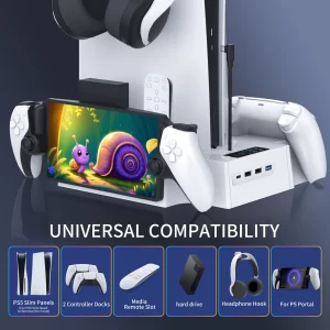 PS5/Slim/Pro Stand and Cooling Station with LED Controller Charging Station for PS5 Console, Controller Charger, Cooling Stand,
