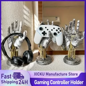 XIKCU Mechanical Arm Storage Gaming Controller Stand for SONY PS5 PS4 Gamepad Apple Airpods Max Desktop Headset Stand