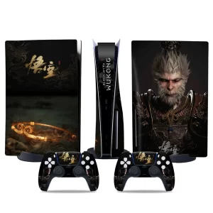 Black Myth Wukong Full Body Vinyl Protective Cover Anti-Scratch Protector Decal Cover for PS5 Disc Digital Console & Controllers