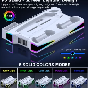 S7001 RGB Vertical Cooling Station For PS5 ＆ PS5 Slim Digital/Dics Version Dual Fast Charging Dock For PS5 DualSense Controller