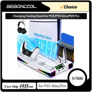 S7001 RGB Vertical Cooling Station For PS5 ＆ PS5 Slim Digital/Dics Version Dual Fast Charging Dock For PS5 DualSense Controller