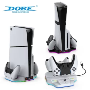 For PS5/ PS5 Slim/ PS5 Pro Cooling and Charging Base for PS5 Pro Controller Disc & Digital Version Charging Stand with RGB light