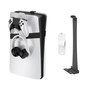 Steel Wall Mount Bracket Compatible with PS5 Slim, Stable Metal Wall Hanging Stand for PS5 Slim with Controller&Headphone P5227